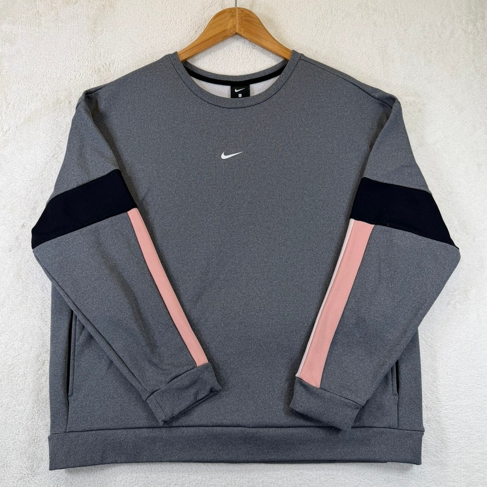 Nike Women's Grey Colorblock Fleece Crewneck Sweatshirt BV4970-011 Large